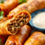 The Best Cheeseburger Egg Roll Recipe: So Easy but Delicious! 6 Crispy cheeseburger egg roll recipe appetizer with sauce