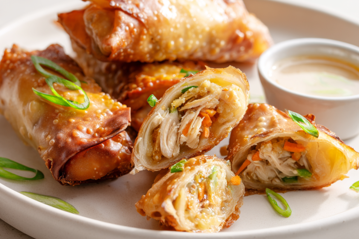 Homemade vegetable egg rolls served with dipping sauce