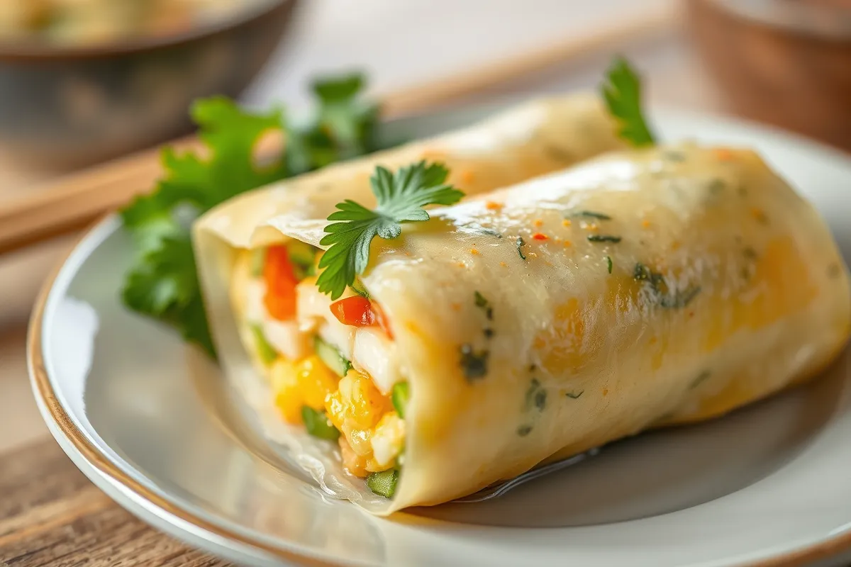 Homemade vegetable egg rolls served with dipping sauce