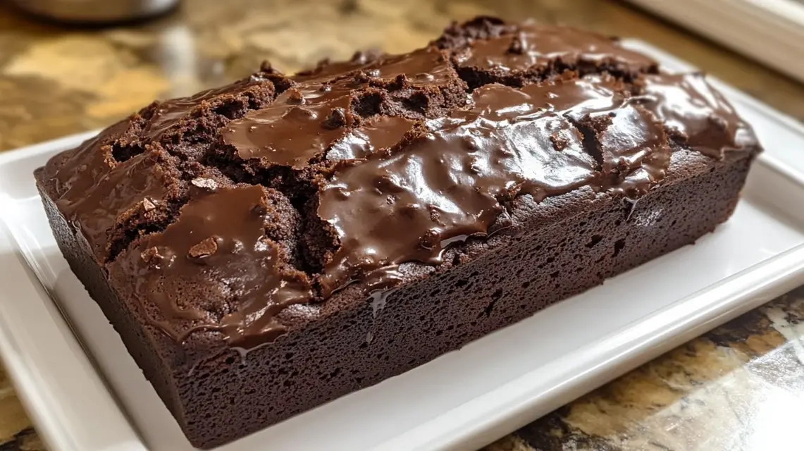 Freshly baked chocolate bread sliced on a white plate