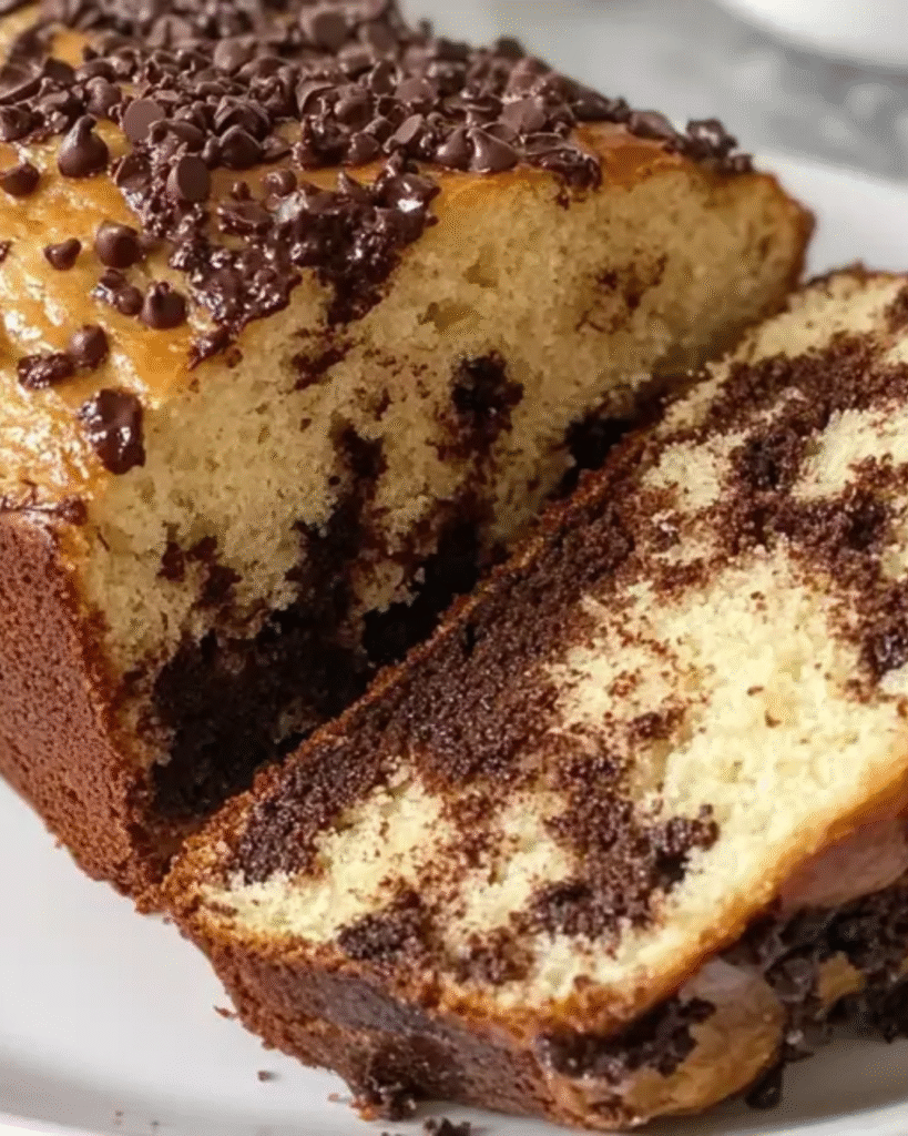 Freshly baked chocolate loaf bread with sliced portions