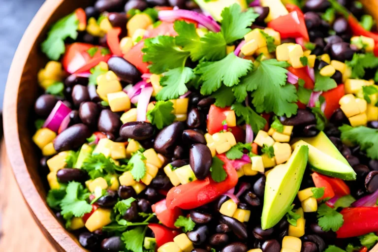 Black Bean Corn and Avocado Salad Recipe, vibrant and fresh, close-up.