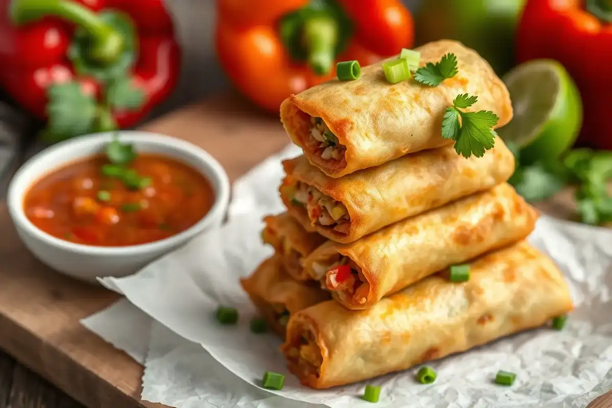 Crispy homemade skinny egg rolls on a plate