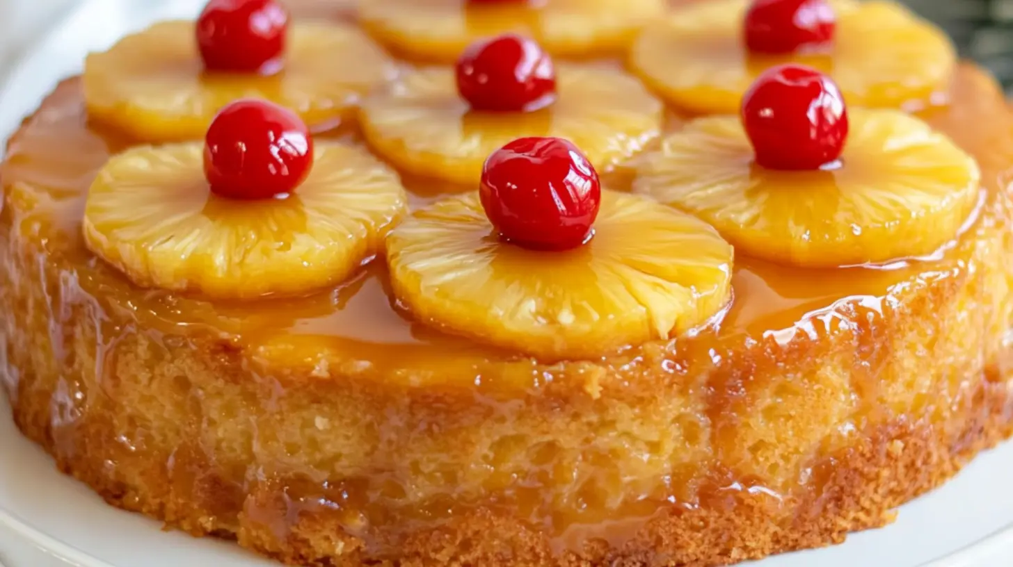 Delicious homemade upside-down cake on a stylish kitchen 