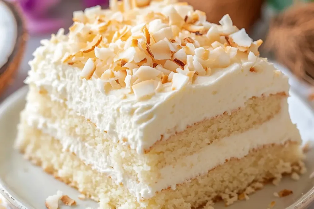 Close-up view of a swirl of coconut dream frosting on a cake spatula, showcasing a delicious alternative to cream cheese icing.