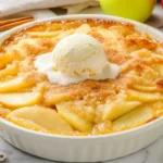 What Is the Difference Between Apple Crisp, Apple Crumble, and Apple Cobbler? 10 A baked apple crisp topped with a scoop of vanilla ice cream.