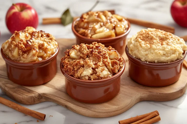 A freshly baked apple dessert showing the crisp, crumble, and cobbler differences (Focus keyword included: What is the difference between apple crisp, apple crumble, and apple cobbler?)