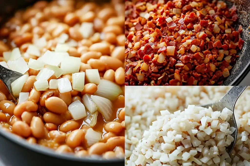 What are the ingredients of baked beans? Step-by-step dish in casserole