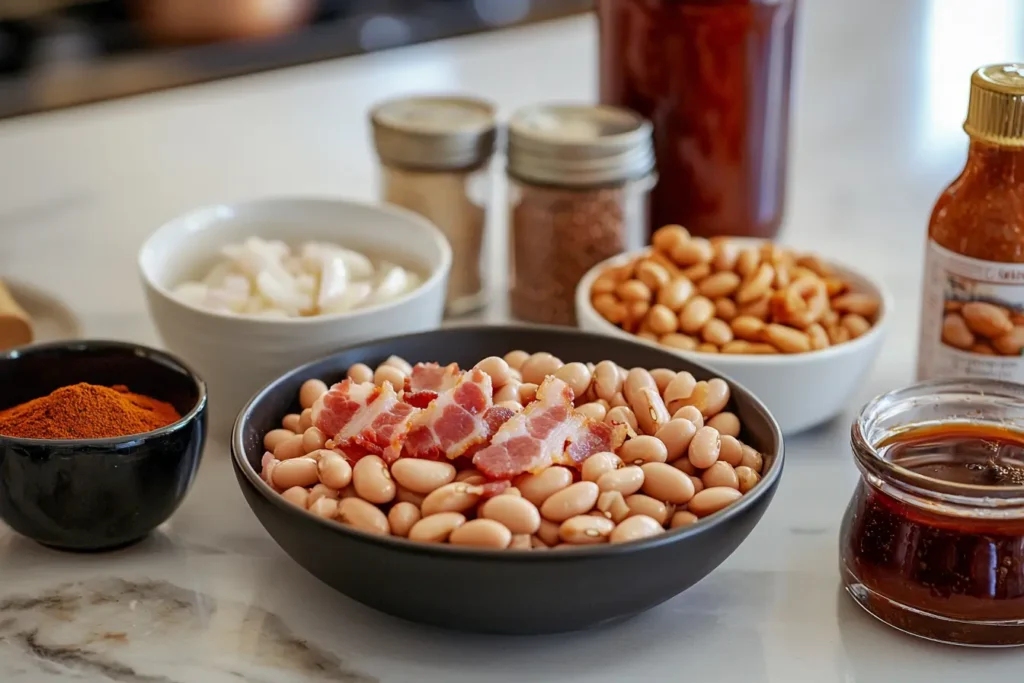 Key ingredients for a perfect baked beans recipe.