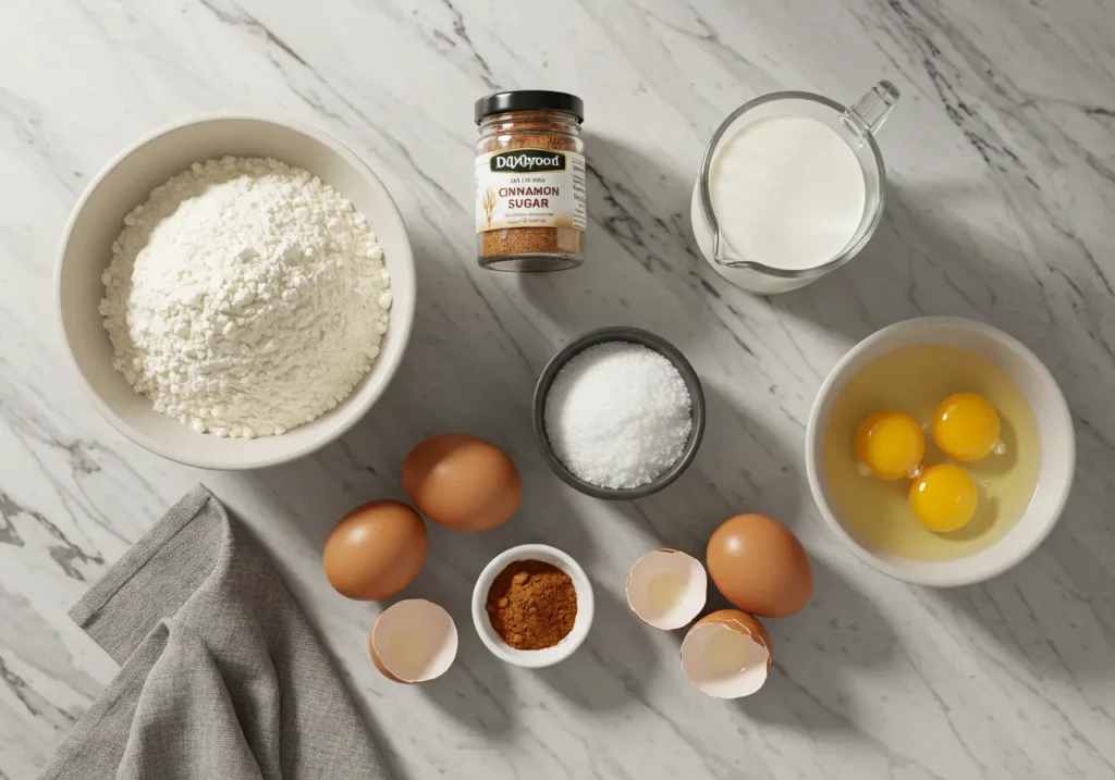 Ingredients for a Dollywood cinnamon bread recipe on a kitchen counter.