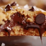 Easy Small Batch Chocolate Chip Cookies You Can Make in Minutes 7 Close-up of a gooey chocolate chip cookie with melted chocolate dripping from the center.