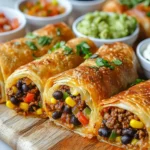 Easy and Delicious Taco Egg Rolls: The Best Way to Satisfy Your Cravings 11 Crispy Taco Egg Roll on a serving wooden plate