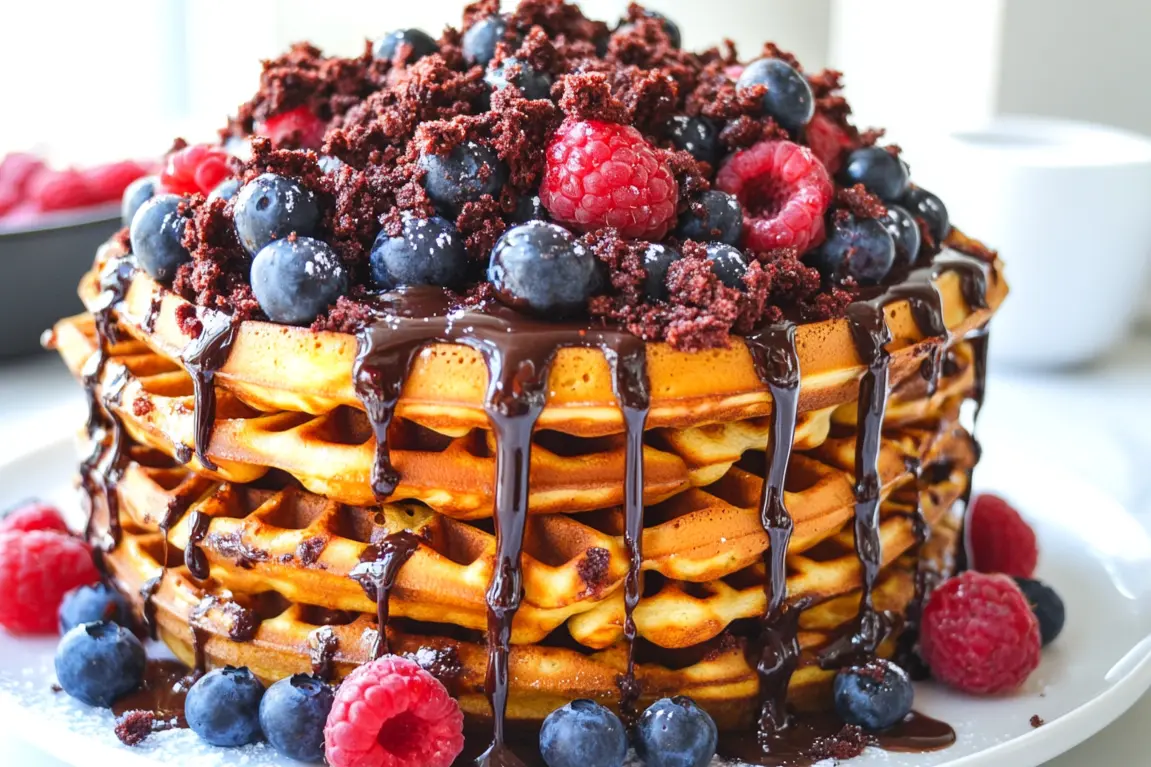 Eggo waffles neatly stacked on a plate