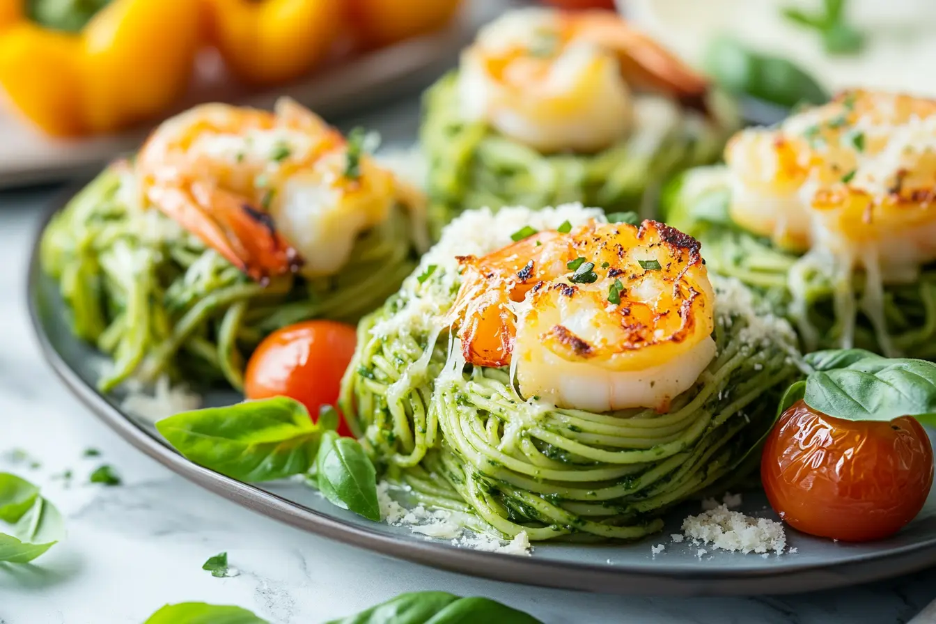 Vibrant plate of green spaghetti with creamy avocado sauce