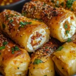 Best Crescent Rolls Sausage and Cream Cheese in 15 Minutes 7 Golden crescent rolls stuffed with savory sausage and cream cheese, sprinkled with herbs and sesame seeds, served fresh and hot.