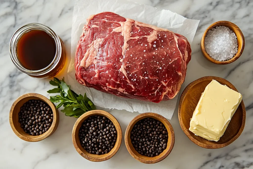 high-angle shot of the fresh ingredients for a Coffee-Spiced Carnivore Roast