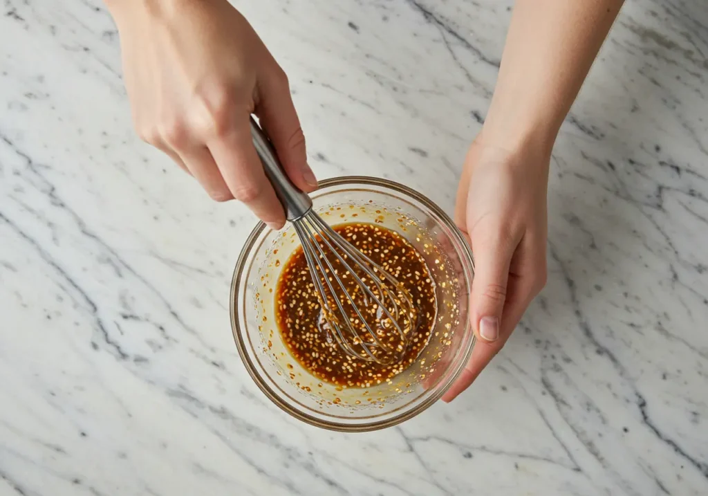 Step-by-step process of making a simple and savory sesame ginger dipping sauce.