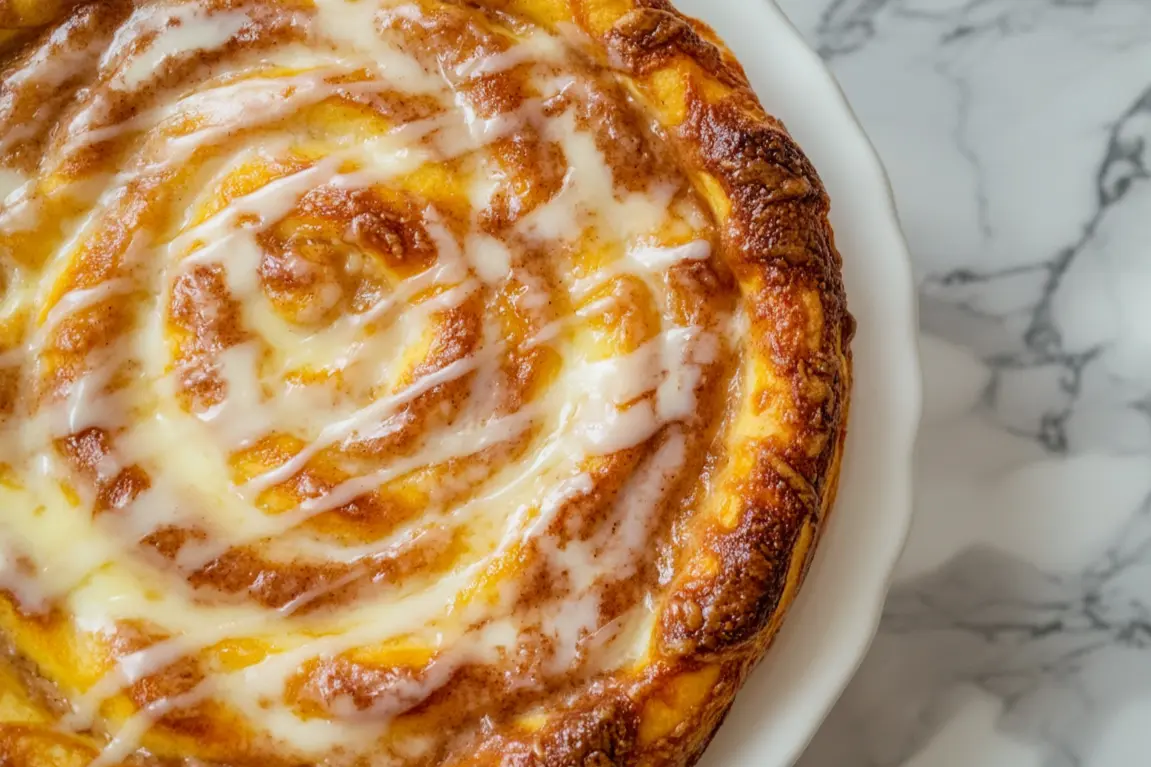 Delicious cinnamon roll breakfast casserole ready to serve.