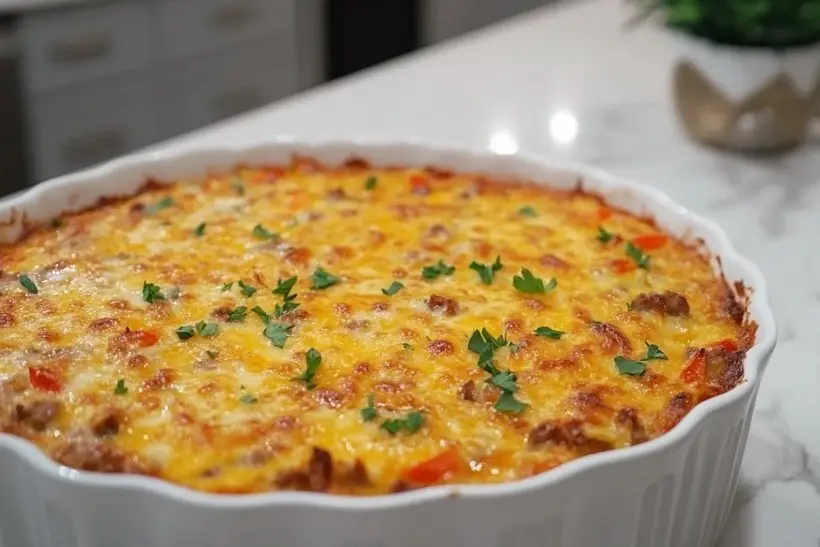 Delicious Gluten Free Breakfast Casserole with fresh herbs