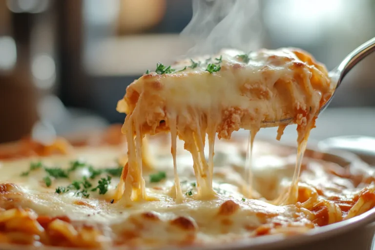 Delicious baked spaghetti ready to serve.