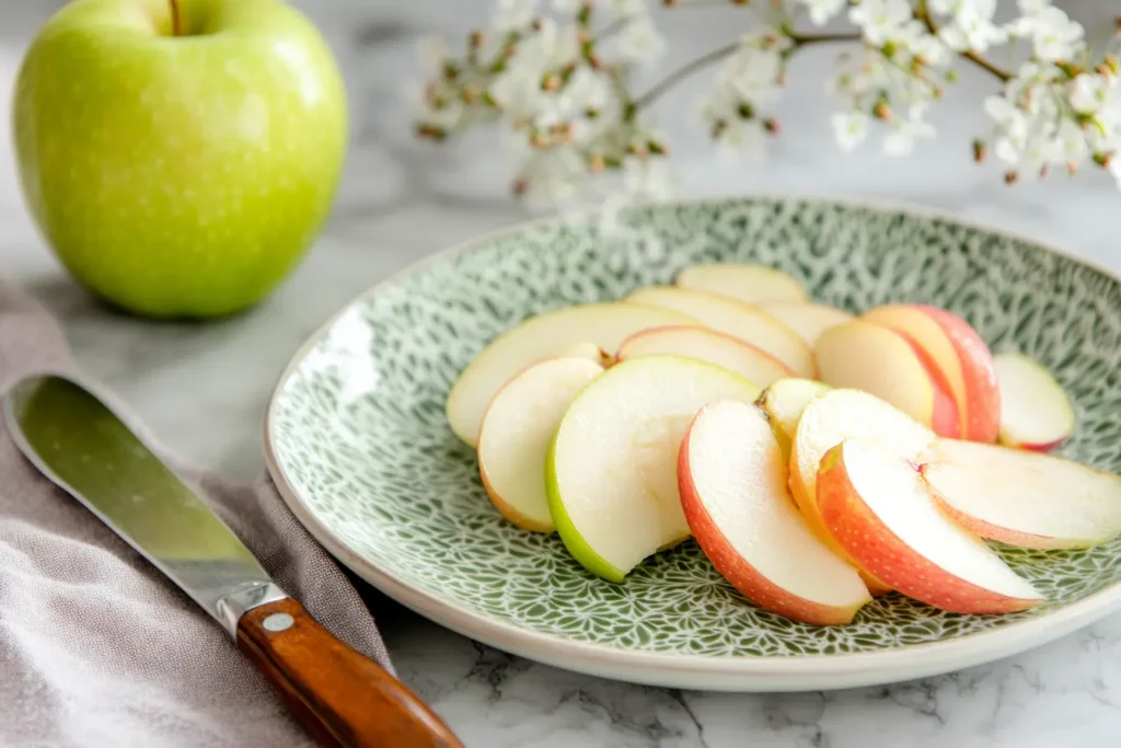 What is the best cooking apple for cakes? Sliced apples on a table