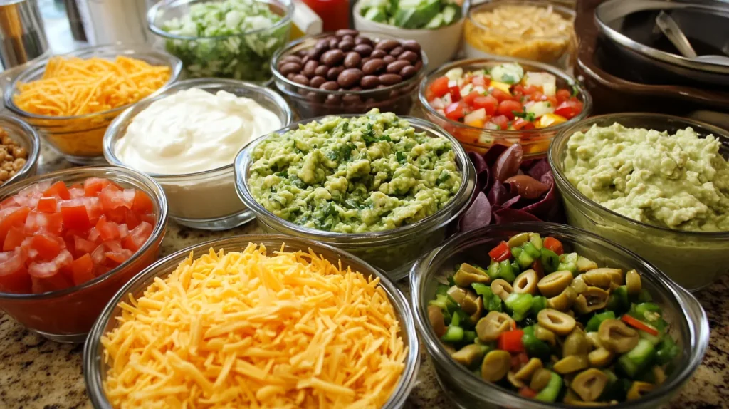 Ingredients for what are the 7 layers of taco dip?