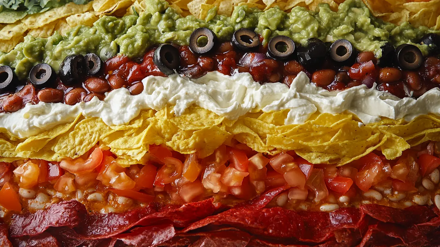 What are the 7 layers of taco dip? in a clear serving dish