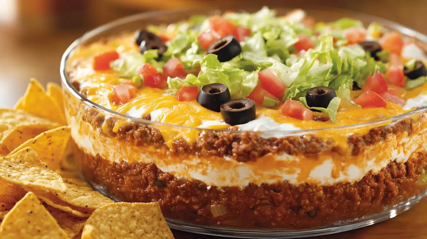 Why does my taco dip get watery? Classic taco dip close-up