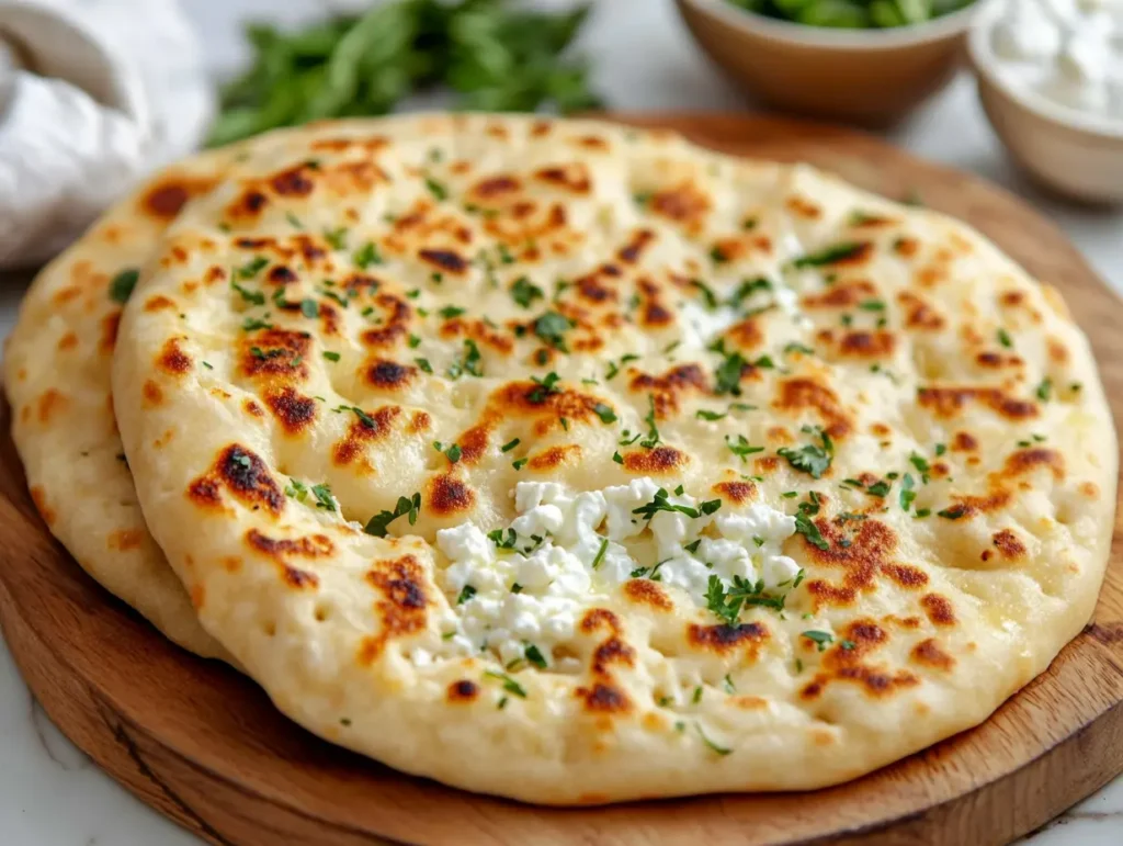freshly made cottage cheese flatbread ready to serve