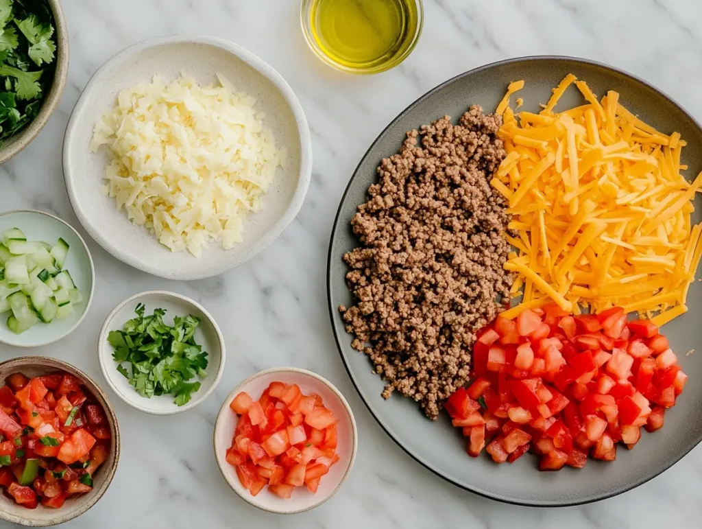 Ingredients for making easy taco egg rolls