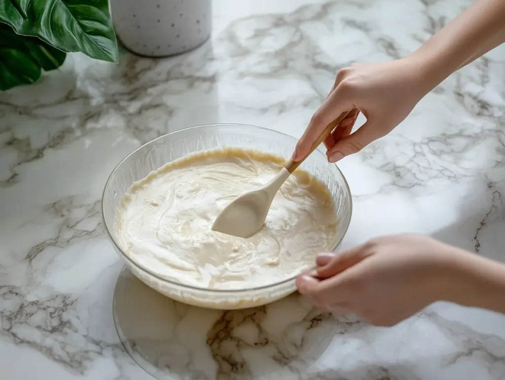 Ingredients for high protein cheesecake on a kitchen table. 