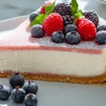 A slice of no-bake high protein cheesecake