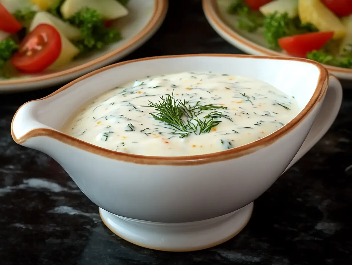 Classic yogurt dill sauce in a bowl