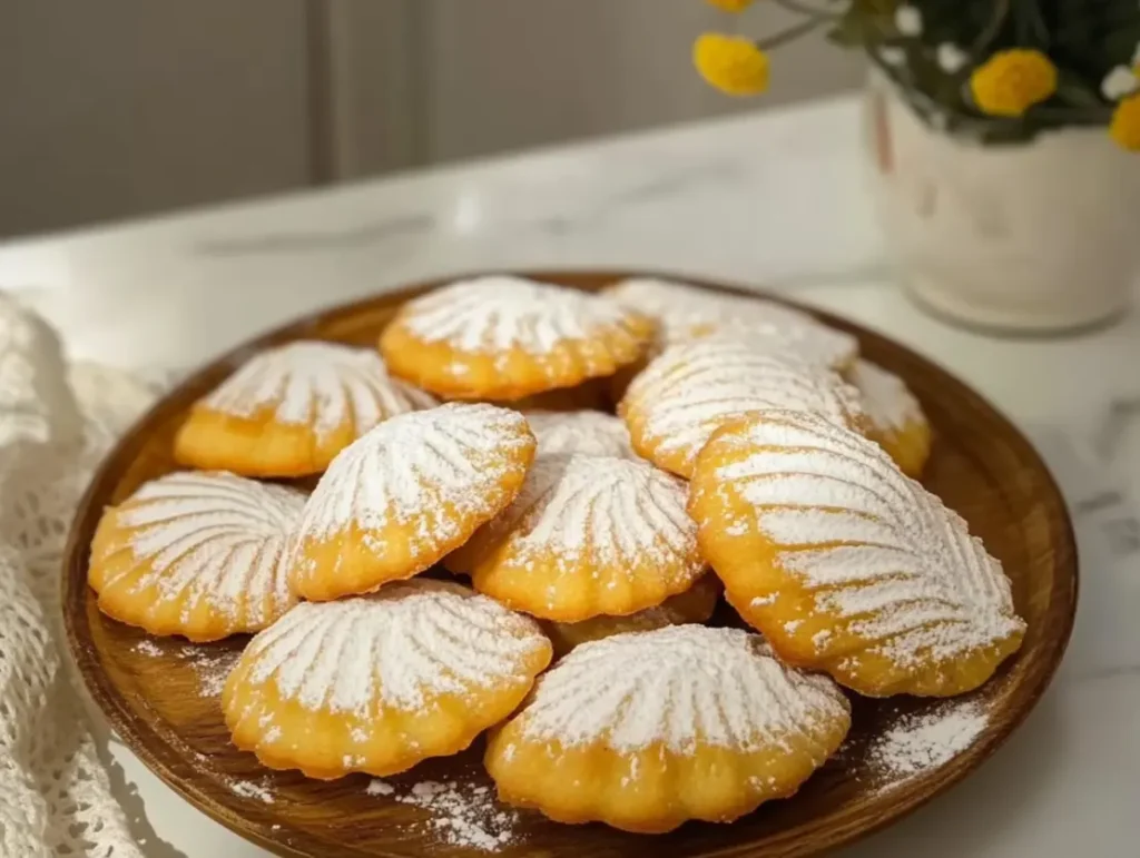 fresh madeleines with powdered sugar