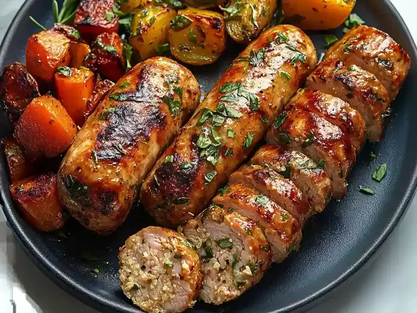 Chicken Sausage in Air Fryer: Quick & Crispy 5 Plated meal with sliced chicken sausage in air fryer