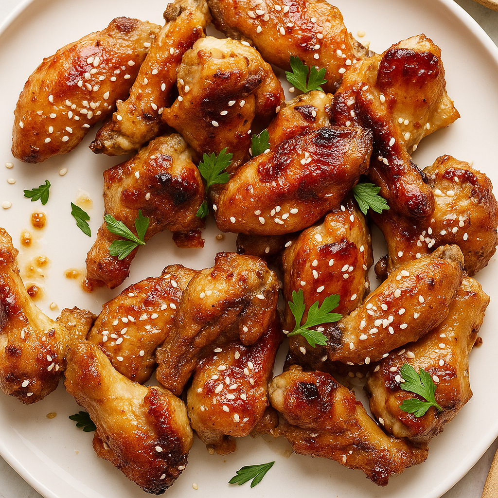 honey and garlic chicken wings recipe: A platter brimming with honey garlic chicken wings, perfectly prepared and ready to enjoy.