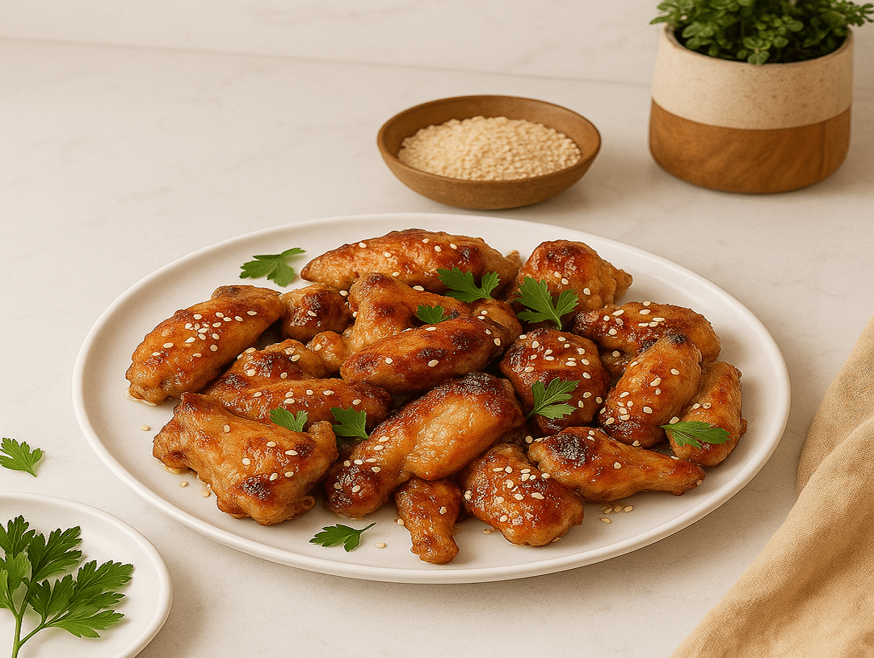 honey and garlic chicken wings recipe: Final Platter of Sticky Honey Garlic Chicken Wings