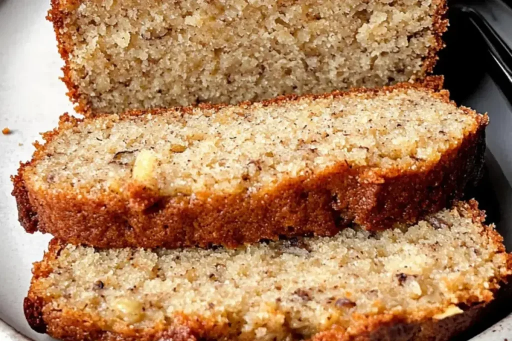 The Best Ever Cottage Cheese Banana Bread – Moist, High-Protein & Easy to Bake 11 A beautiful slice of Cottage Cheese Banana bread on a white plate.