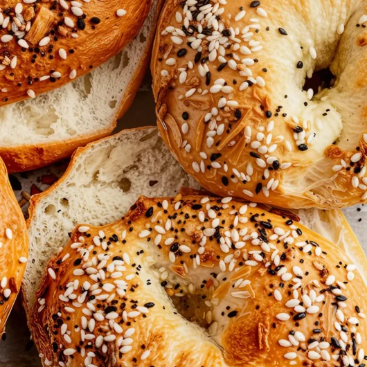 Savoring Dish homepage 2 Delicious protein bagels sliced with cream cheese.